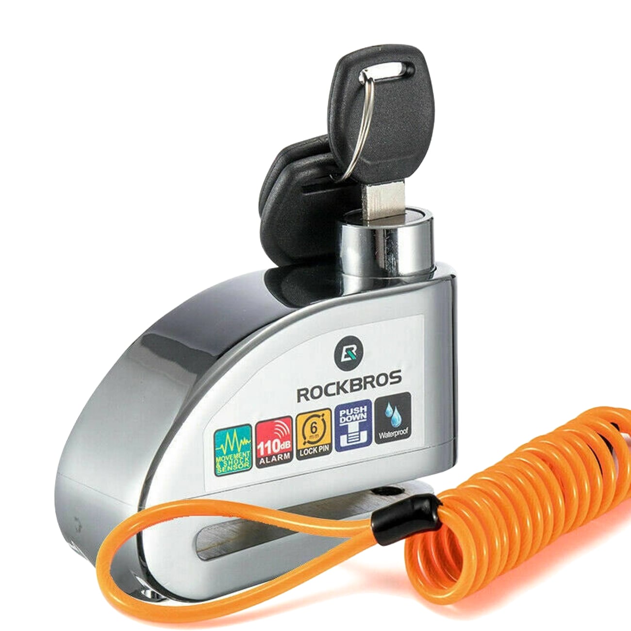 Rockbros LBAYG8308 cykellås med larm och skivlås – orange