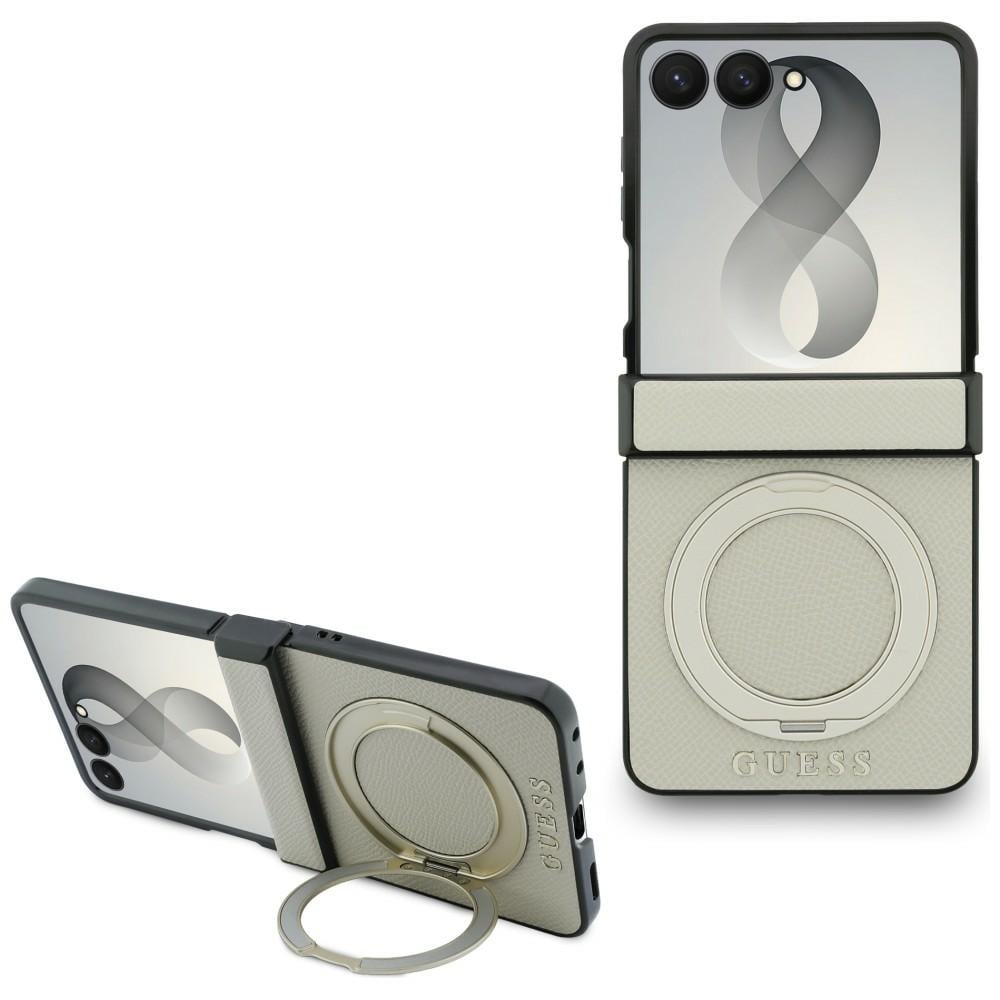 Guess magnetiskt ringstativ, Classic MagSafe-fodral m. logotyp för Samsung Galaxy Z Flip 8 – beige