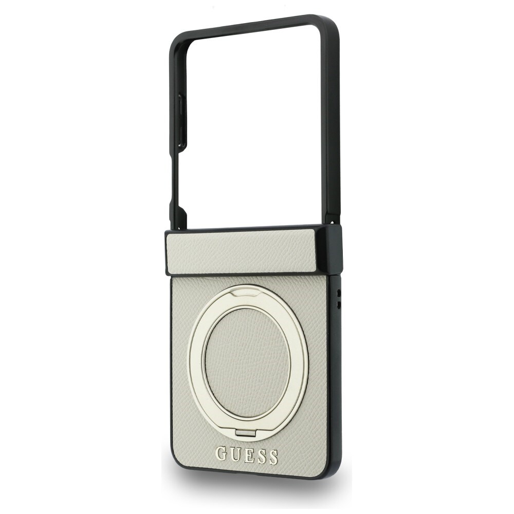 Guess magnetisk ringholder, kornet overflade, Classic-logo – MagSafe-etui Z Flip 8 – beige