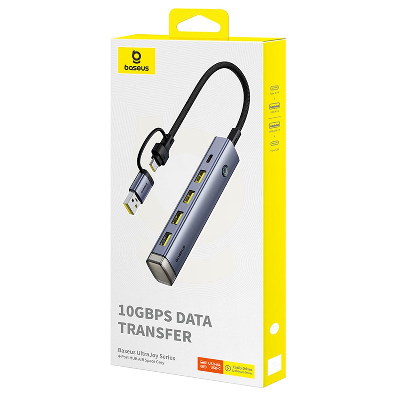 Baseus UltraJoy-serien USB-A/USB-C-hubb, 4 x USB-A 3.1, 1 x USB-C 5 V – grå