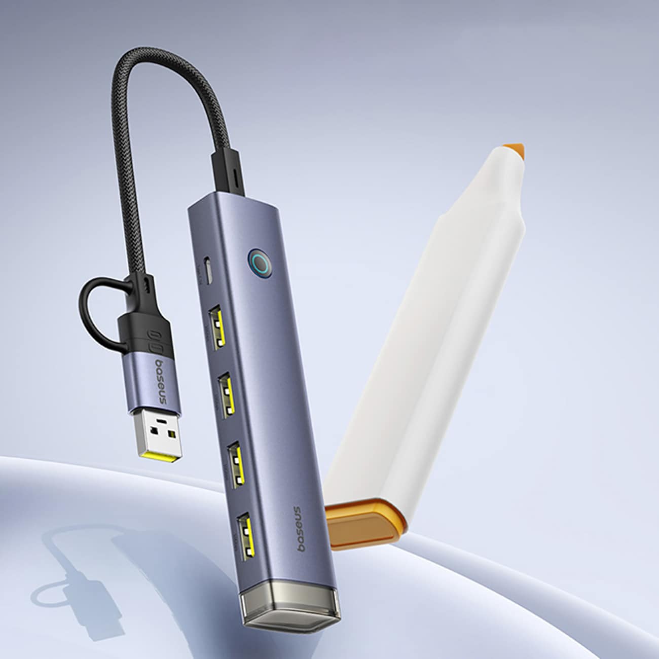 Baseus UltraJoy-serien USB-A/USB-C-hubb, 4 x USB-A 3.1, 1 x USB-C 5 V – grå