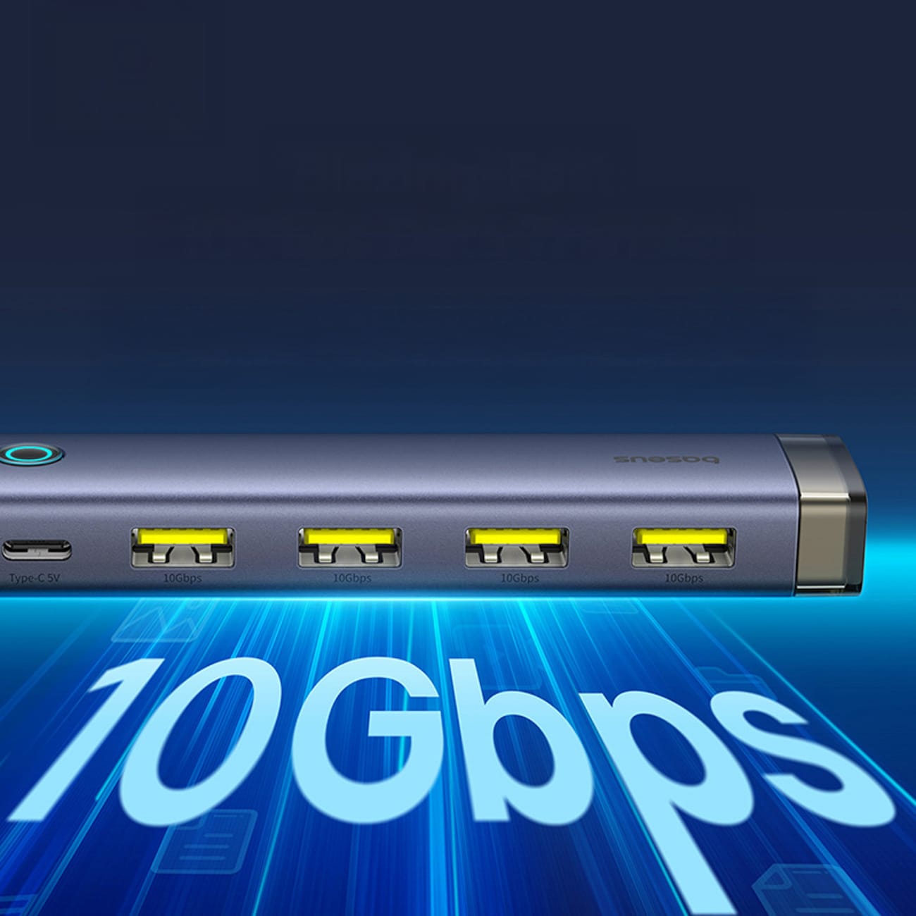 Baseus UltraJoy-serien USB-A/USB-C-hubb, 4 x USB-A 3.1, 1 x USB-C 5 V – grå