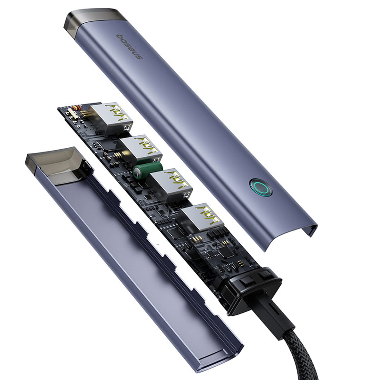 Baseus UltraJoy-serien USB-A/USB-C-hubb, 4 x USB-A 3.1, 1 x USB-C 5 V – grå