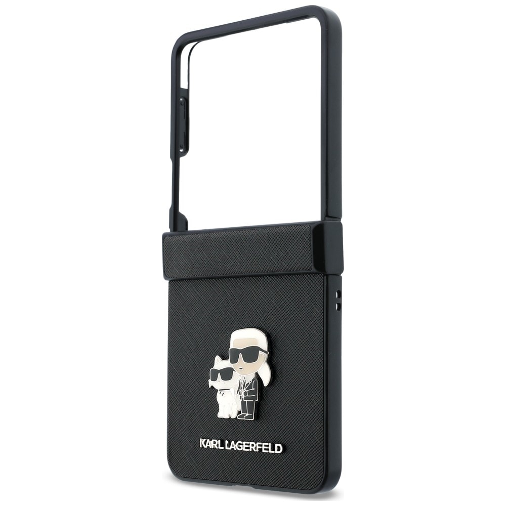 Karl Lagerfeld Karl&Choupette Saffiano-etui med nåle til Samsung Galaxy Z Flip 8 – Sort