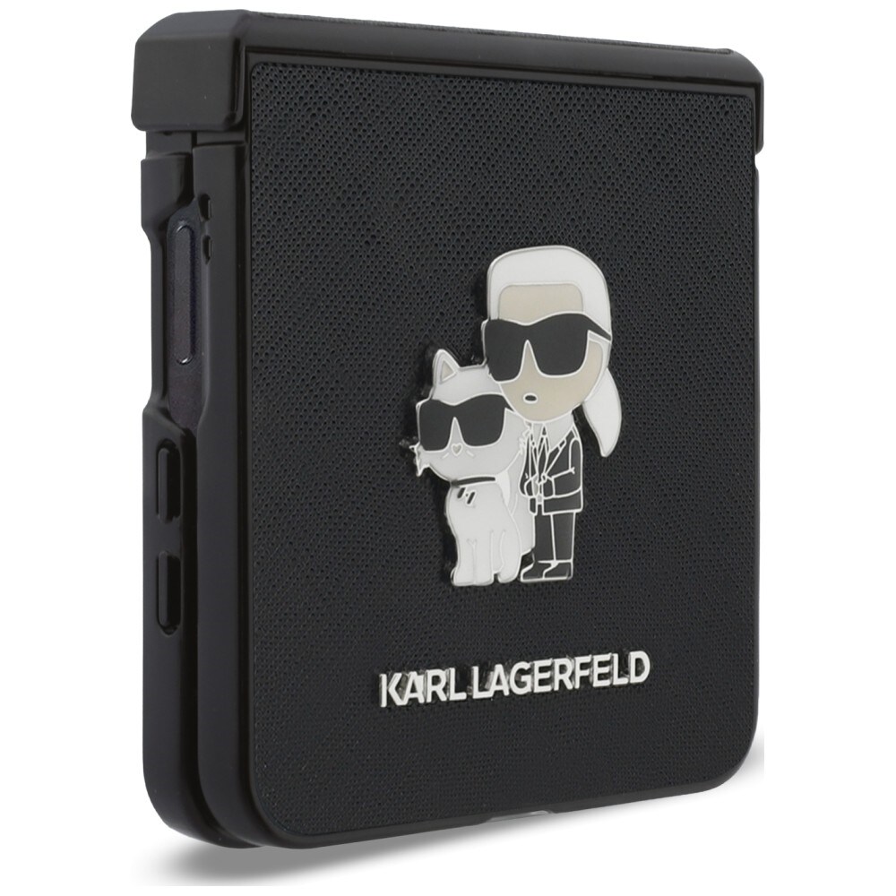 Karl Lagerfeld Karl&Choupette Saffiano-etui med nåle til Samsung Galaxy Z Flip 8 – Sort