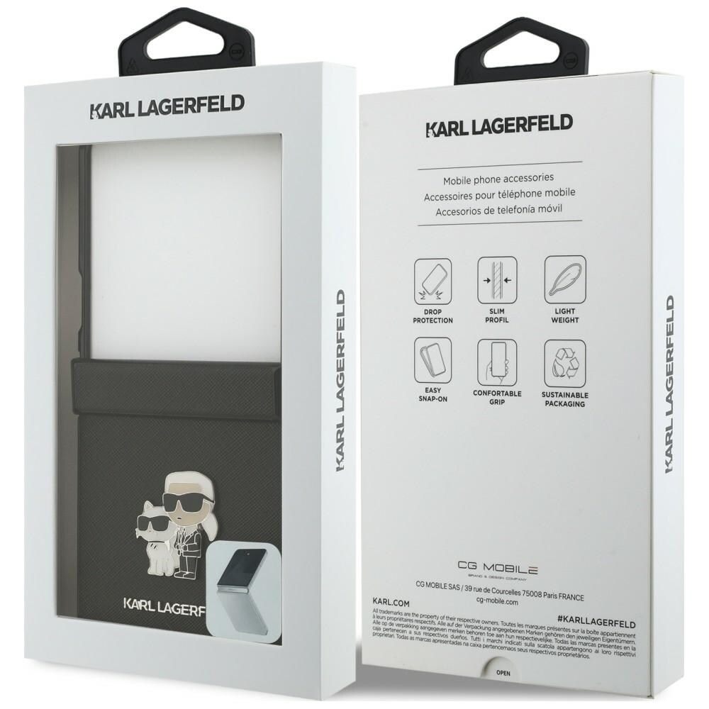 Karl Lagerfeld Karl&Choupette Saffiano-etui med nåle til Samsung Galaxy Z Flip 8 – Sort
