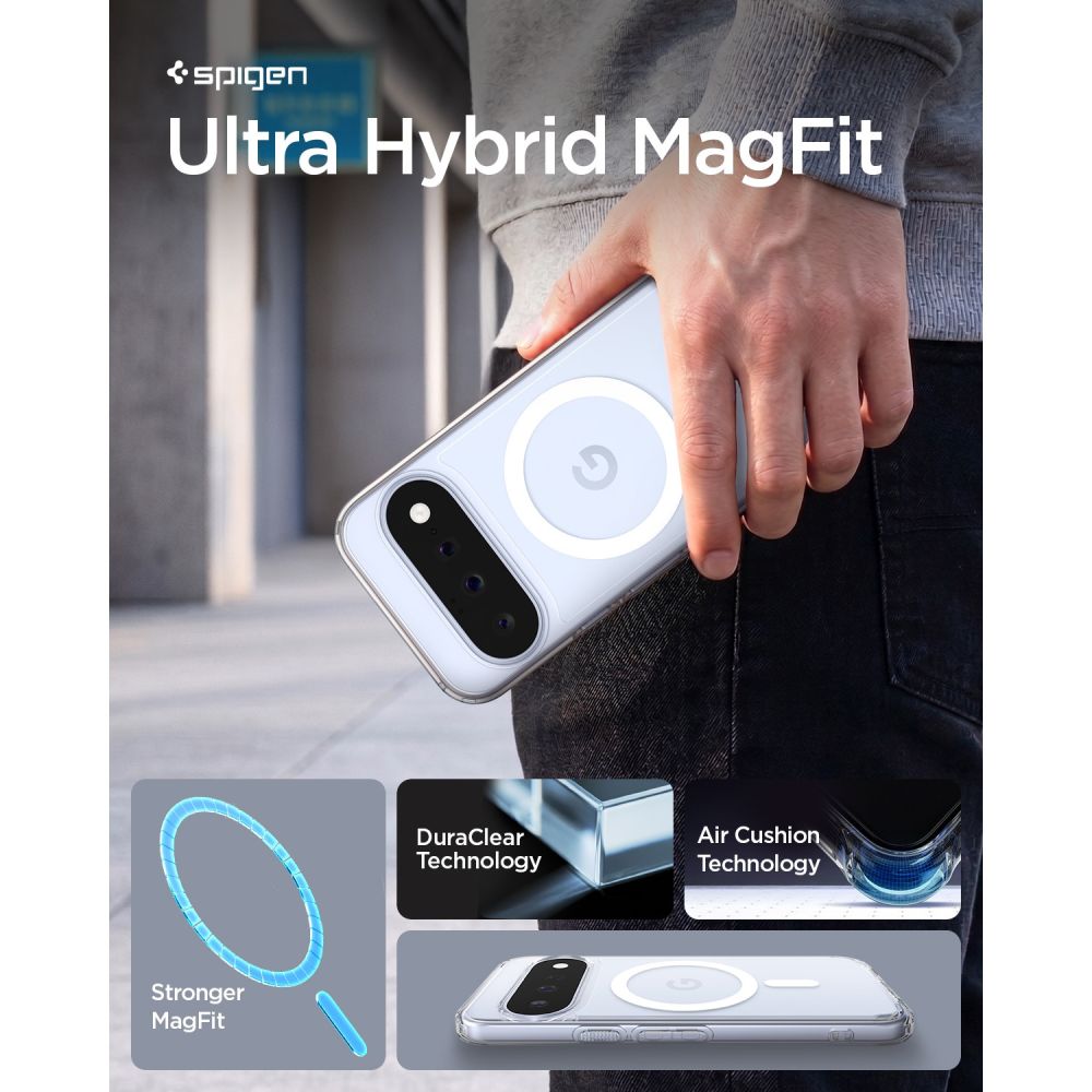 Spigen Ultra Hybrid Mag MagSafe-etui til Google Pixel 11 – gennemsigtigt og hvidt