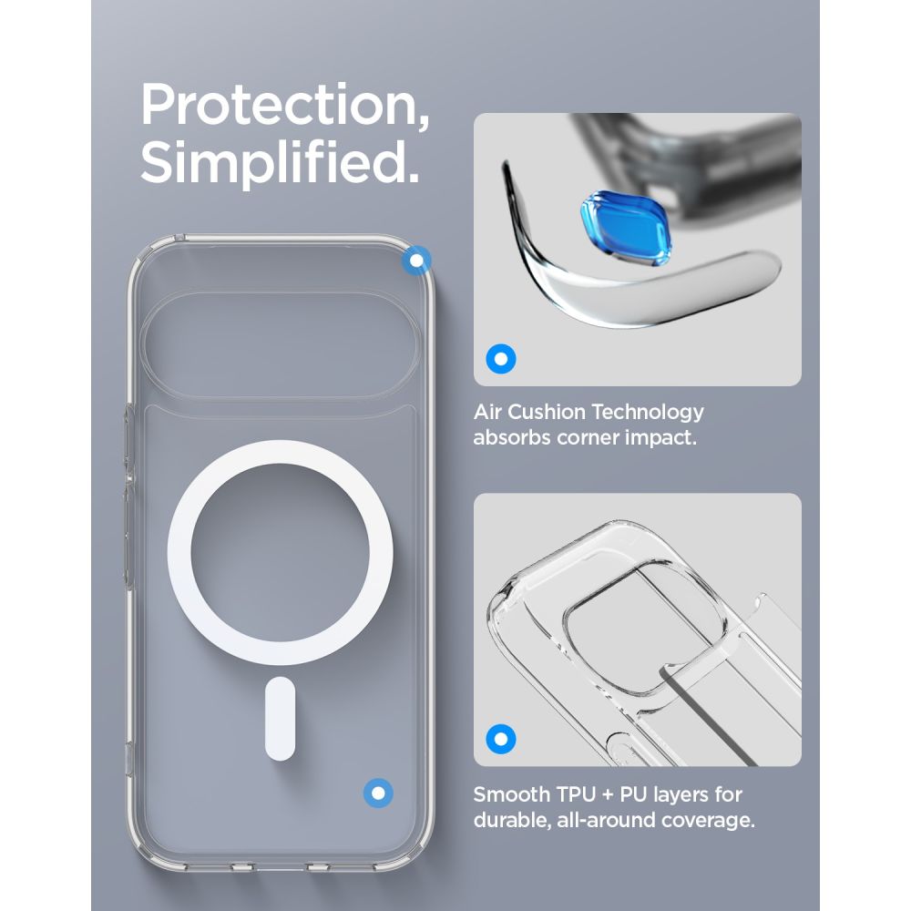 Spigen Ultra Hybrid Mag MagSafe-etui til Google Pixel 11 – gennemsigtigt og hvidt