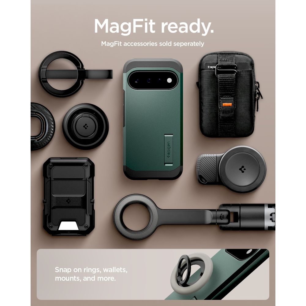 Spigen Tough Armor Mag MagSafe-etui til Google Pixel 11 – mørkegrøn