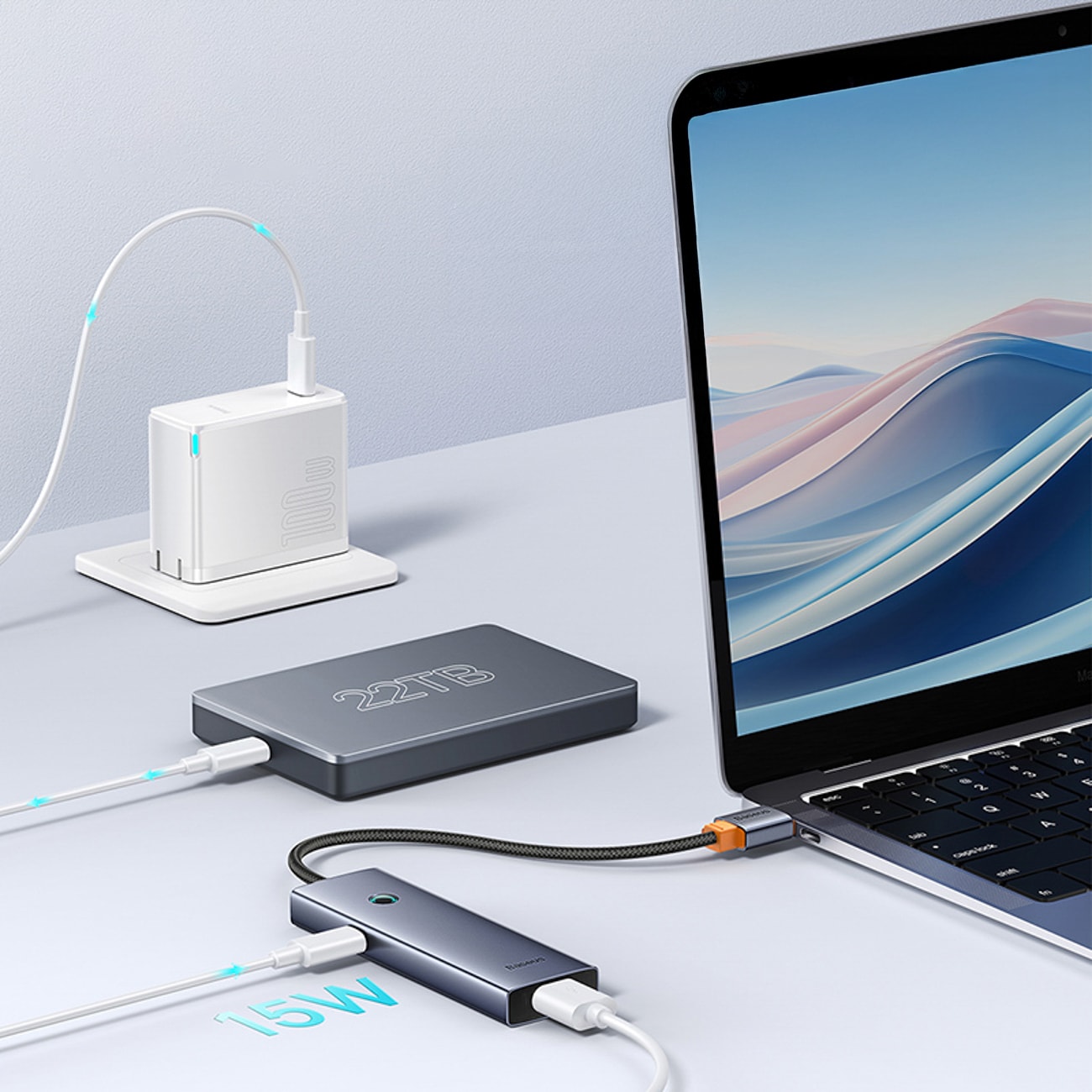 Baseus UltraJoy-serien USB-A-hubb, 4xUSB-A 3.0, 1xUSB-C 5 V – grå