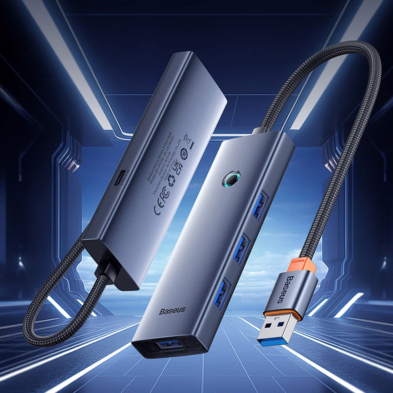 Baseus UltraJoy-serien USB-A-hubb, 4xUSB-A 3.0, 1xUSB-C 5 V – grå