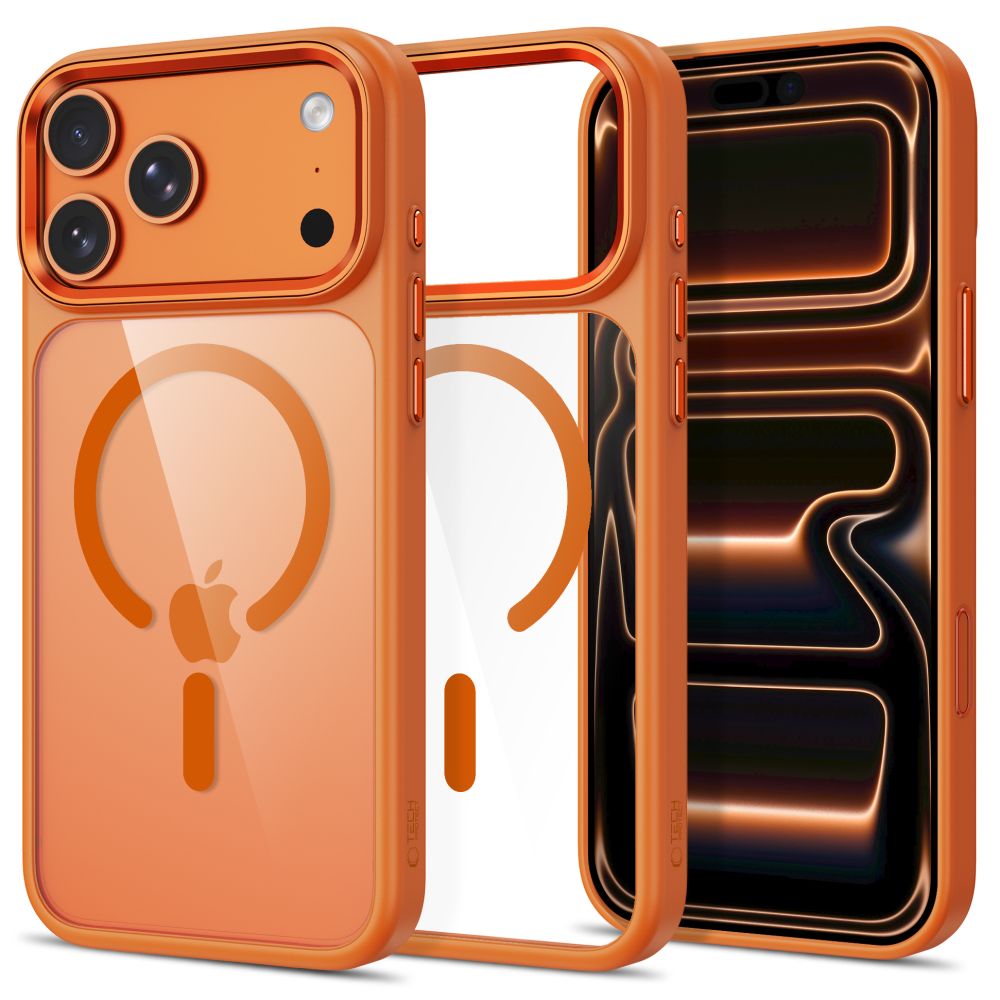 Tech-Protect Magmat Magsafe CC-fodral för iPhone 17 Pro Max / 18 Pro Max – orange-transparent