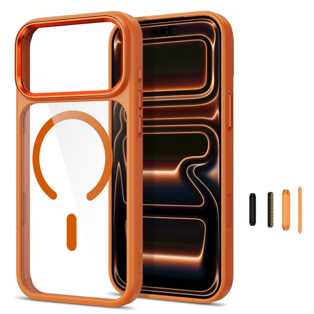 Tech-Protect Magmat Magsafe CC-etui til iPhone 17 Pro Max / 18 Pro Max – orange-gennemsigtig