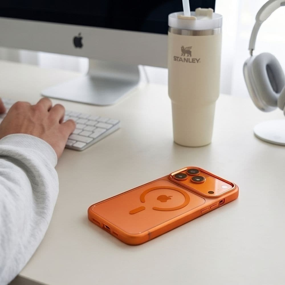 Tech-Protect Magmat Magsafe CC-etui til iPhone 17 Pro Max / 18 Pro Max – orange-gennemsigtig