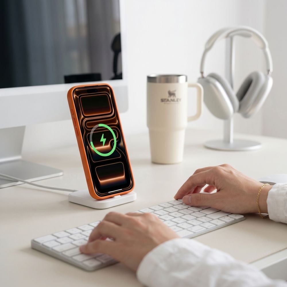 Tech-Protect Magmat Magsafe CC-etui til iPhone 17 Pro Max / 18 Pro Max – orange-gennemsigtig