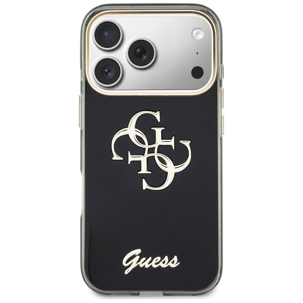 Guess IML 4G Script metallfodral för iPhone 17 Pro / 18 Pro – Svart