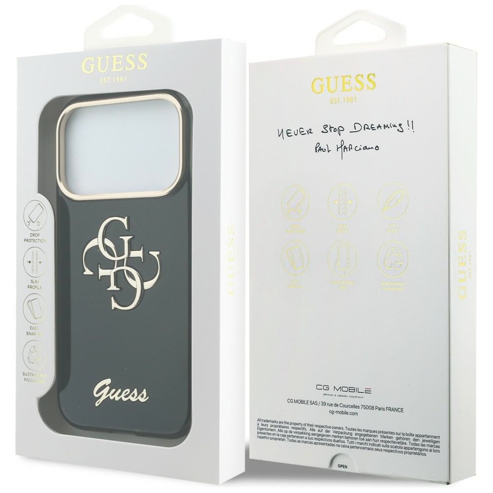 Guess IML 4G Script metallfodral för iPhone 17 Pro / 18 Pro – Svart