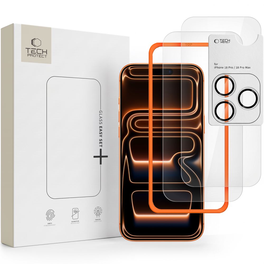 Tech-Protect Easy Set+ 2-pack härdat glas till skärm + kameralins för iPhone 18 Pro
