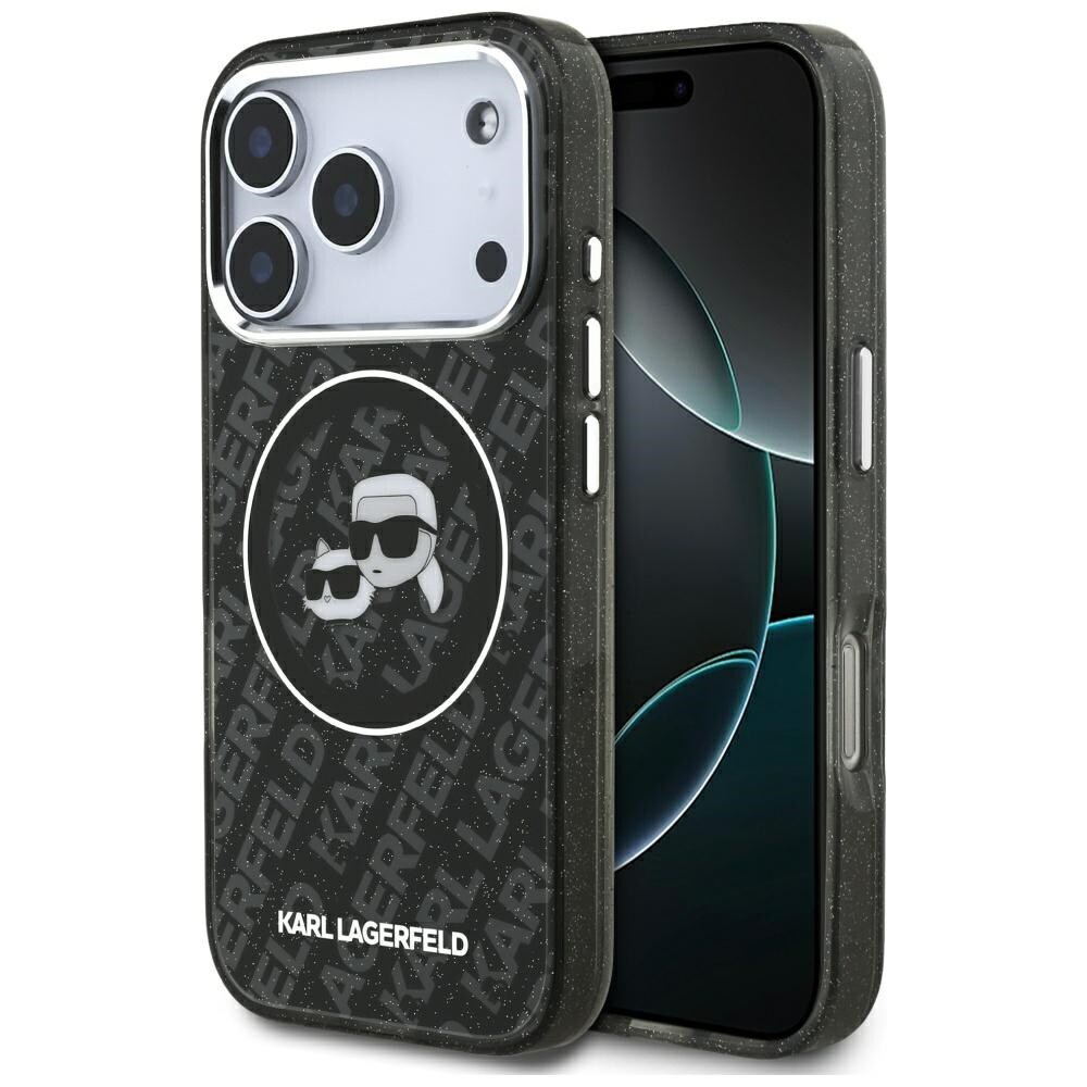 Karl Lagerfeld IML-glitterfodral m. Karl & Choupette-logotyp & MagSafe för iPhone 17 Pro – Svart