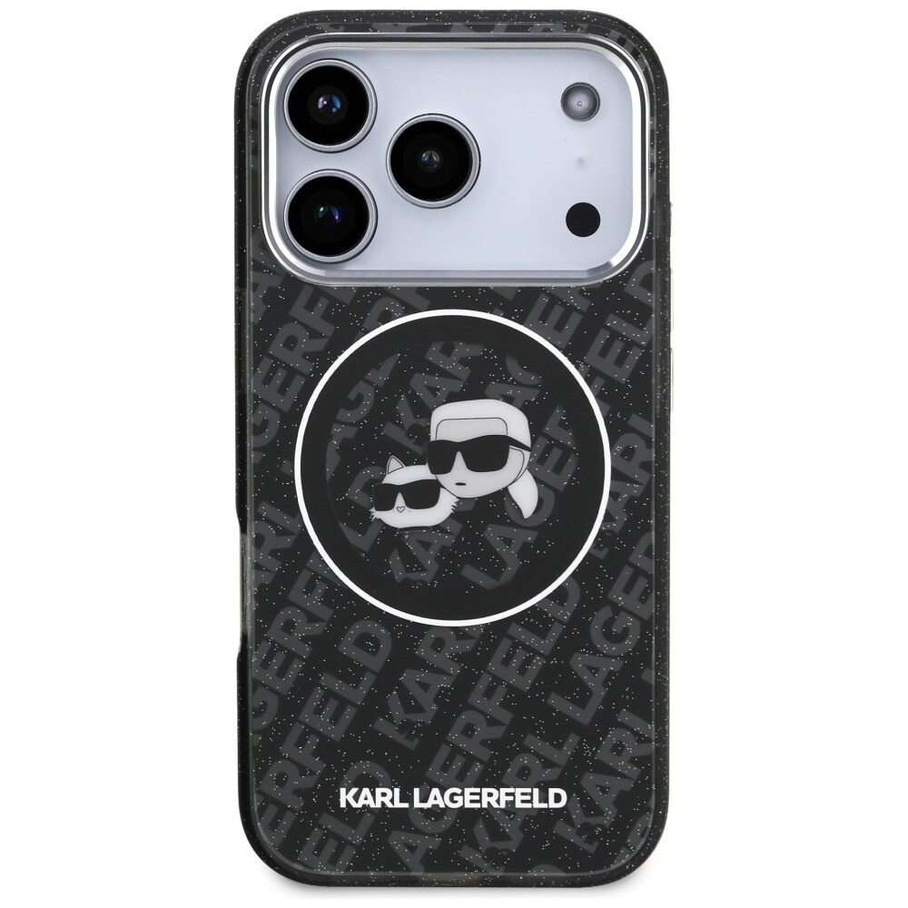 Karl Lagerfeld IML-glitterfodral m. Karl & Choupette-logotyp & MagSafe för iPhone 17 Pro – Svart