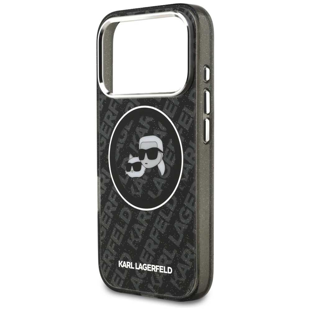 Karl Lagerfeld IML-glitterfodral m. Karl & Choupette-logotyp & MagSafe för iPhone 17 Pro – Svart