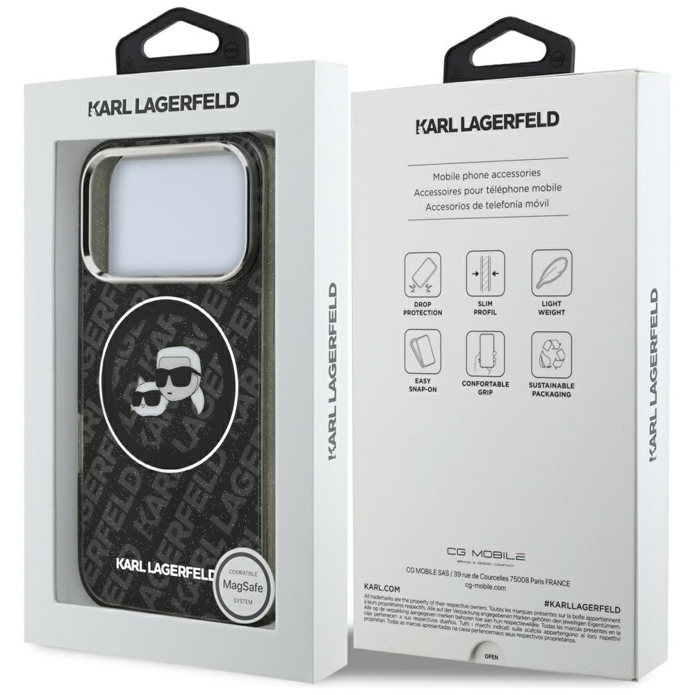 Karl Lagerfeld IML-glitterfodral m. Karl & Choupette-logotyp & MagSafe för iPhone 17 Pro – Svart