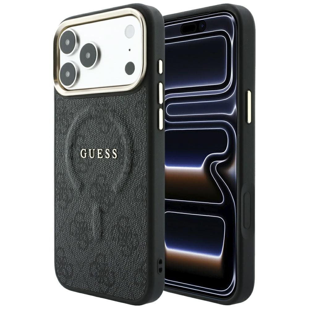 Guess präglat 4G Classic MagSafe-fodral för iPhone 17 Pro Max / 18 Pro Max – Svart
