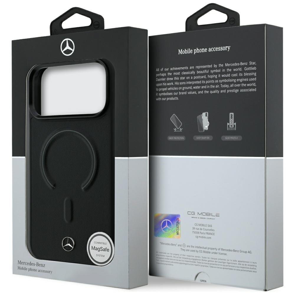 Mercedes 3D MagSafe-etui i læder til iPhone 18 Pro / 17 Pro – Sort