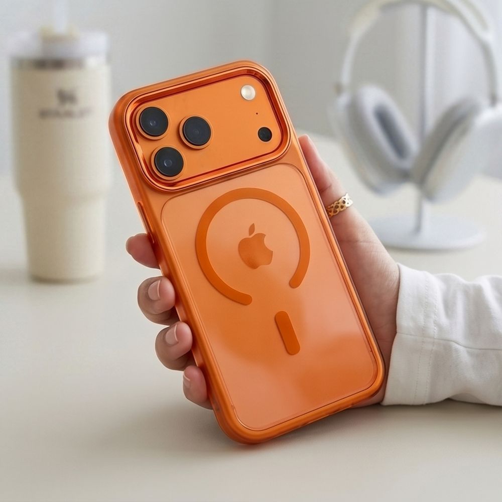 Tech-Protect Magmat Magsafe CC-etui til iPhone 17 Pro / 18 Pro – orange-gennemsigtigt