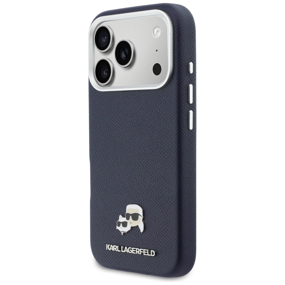 Karl Lagerfeld Karl & Choupette huvudnålar Saffiano MagSafe-fodral för iPhone 17 Pro – Blått