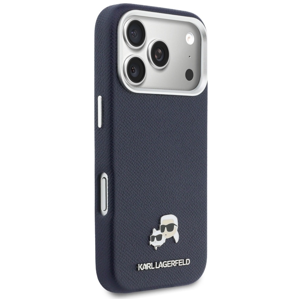 Karl Lagerfeld Karl & Choupette huvudnålar Saffiano MagSafe-fodral för iPhone 17 Pro – Blått