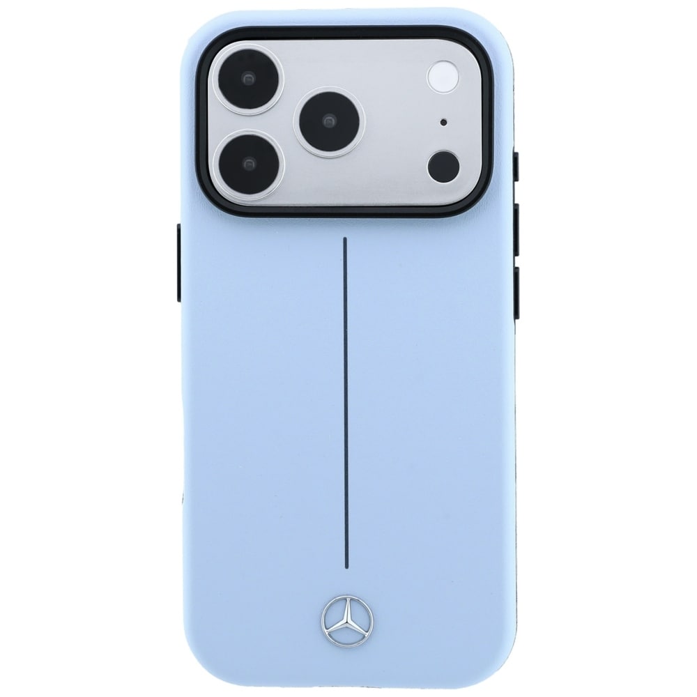 Mercedes Iconic Line läderfodral halvomslutande med MagSafe för iPhone 18/17 Pro Max – Blå