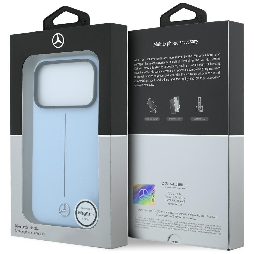 Mercedes Iconic Line läderfodral halvomslutande med MagSafe för iPhone 18/17 Pro Max – Blå