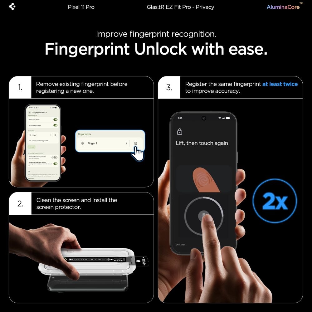 Spigen Glas.tR EZ Fit Pro HD Privacy – 2-pack härdat glas för Pixel 9/9 Pro/10/10 Pro/11/11 Pro