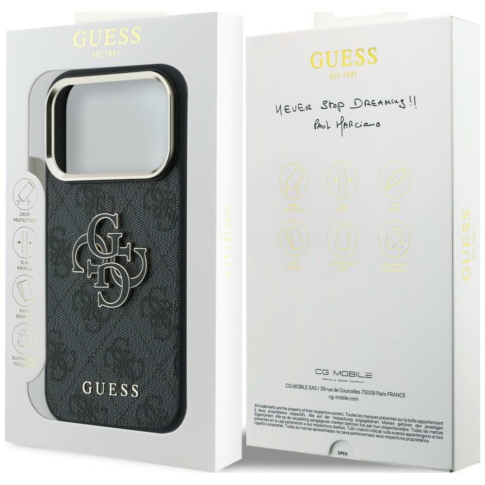 Guess 4G & Big Resin-logotypfodral för iPhone 17 Pro / 18 Pro – Svart