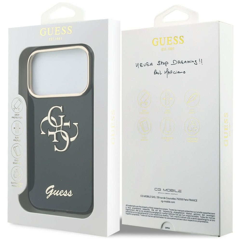 Guess IML 4G Script metallfodral för iPhone 17 Pro Max / 18 Pro Max – Svart