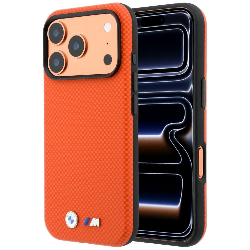 BMW M Quadrille MagSafe-fodral med Kevlar & metallogotyp för iPhone 17/18 Pro Max – Orange