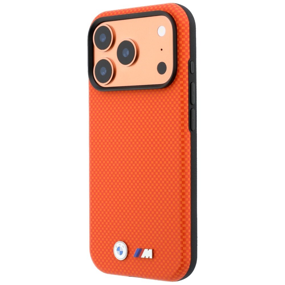 BMW M Quadrille MagSafe-fodral med Kevlar & metallogotyp för iPhone 17/18 Pro Max – Orange