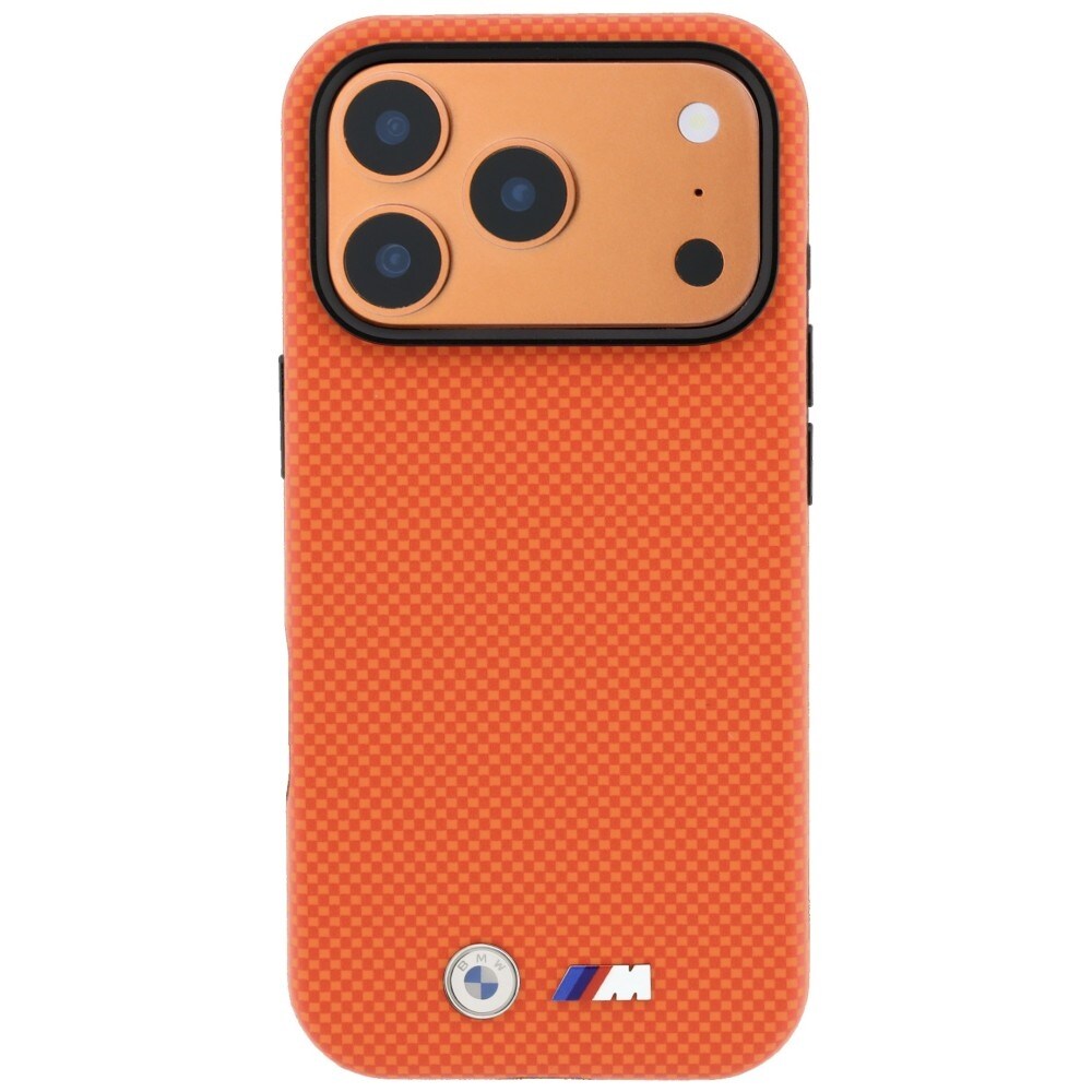 BMW M Quadrille MagSafe-fodral med Kevlar & metallogotyp för iPhone 17/18 Pro Max – Orange