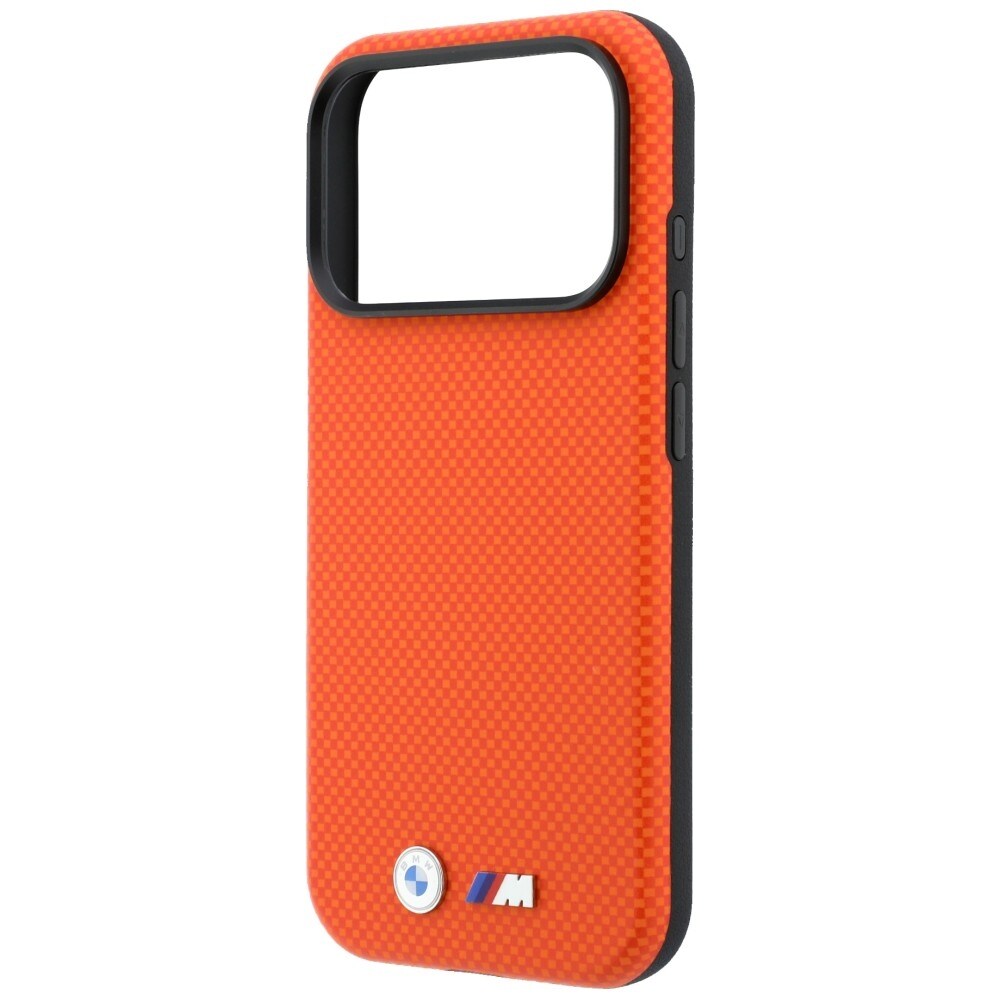 BMW M Quadrille MagSafe-fodral med Kevlar & metallogotyp för iPhone 17/18 Pro Max – Orange