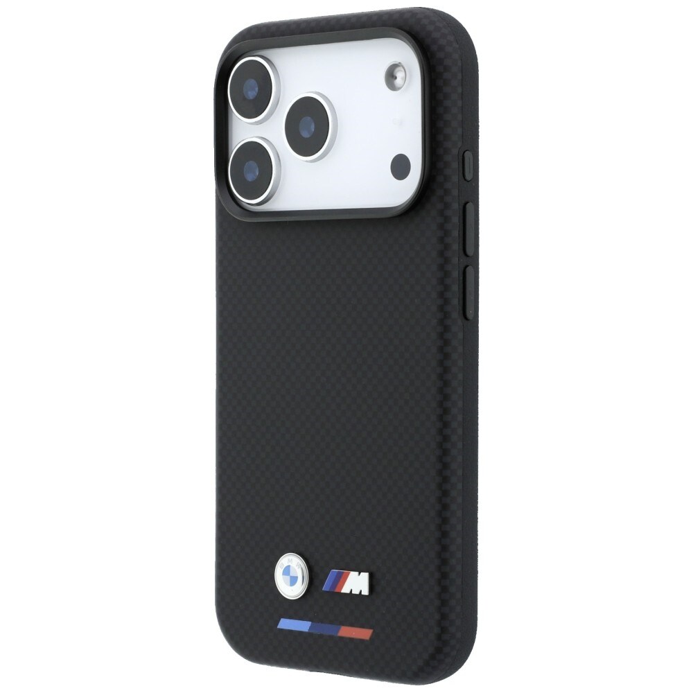 BMW M Quadrille MagSafe kevlarfodral i 3 färger med metalllogotyp för iPhone 17/18 Pro – Svart