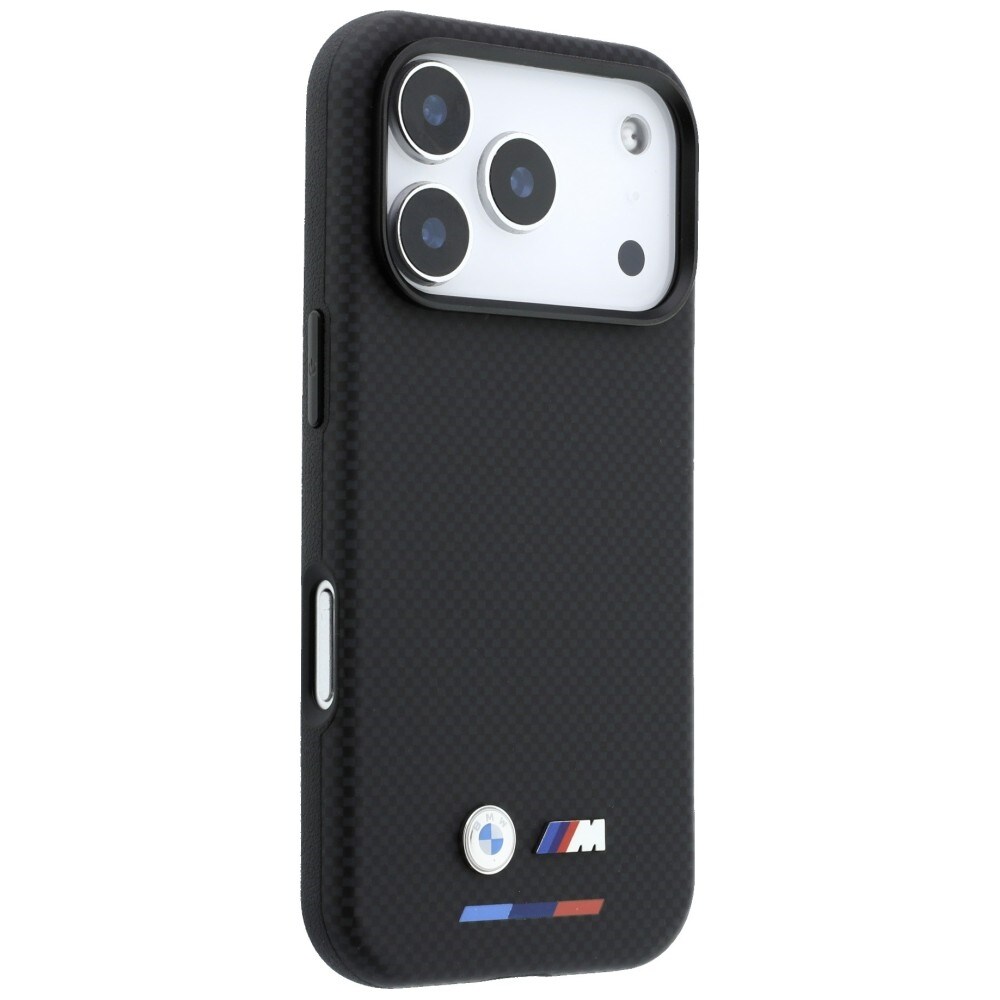 BMW M Quadrille MagSafe kevlarfodral i 3 färger med metalllogotyp för iPhone 17/18 Pro – Svart