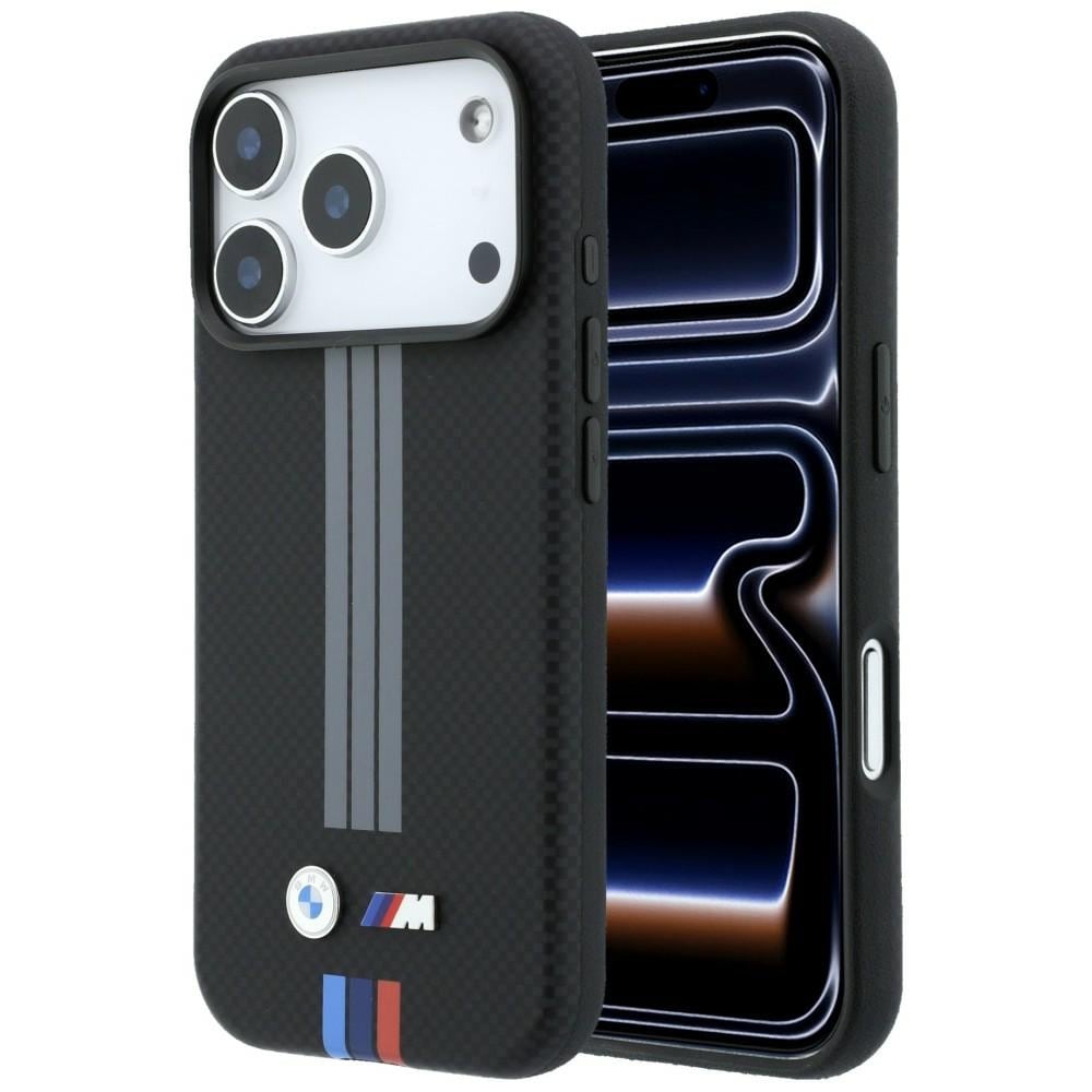 BMW M Quadrille Kevlar antracit & trefärgat mönster – MagSafe-fodral iPhone 17/18 Pro – Svart