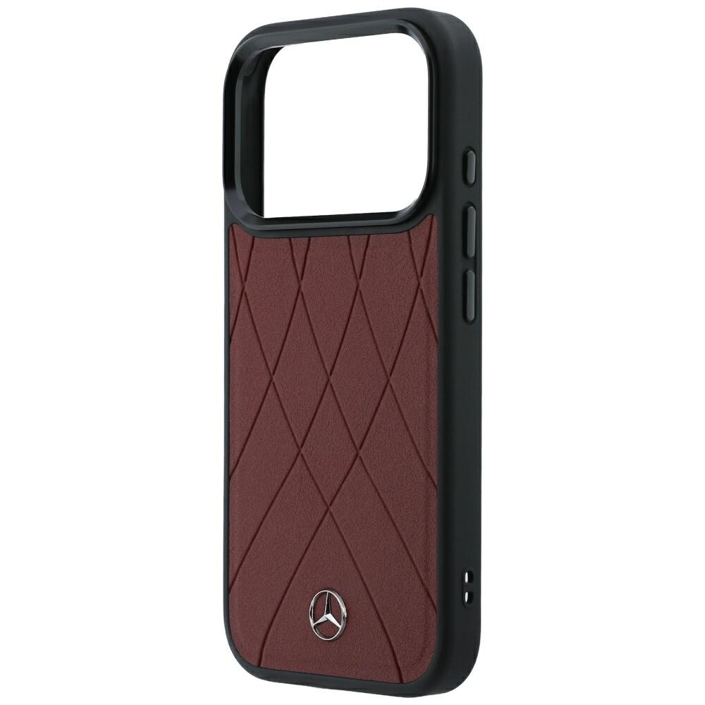 Mercedes MagSafe-fodral i läder med korsade linjer för iPhone 17 Pro Max / 18 Pro Max – vinröd