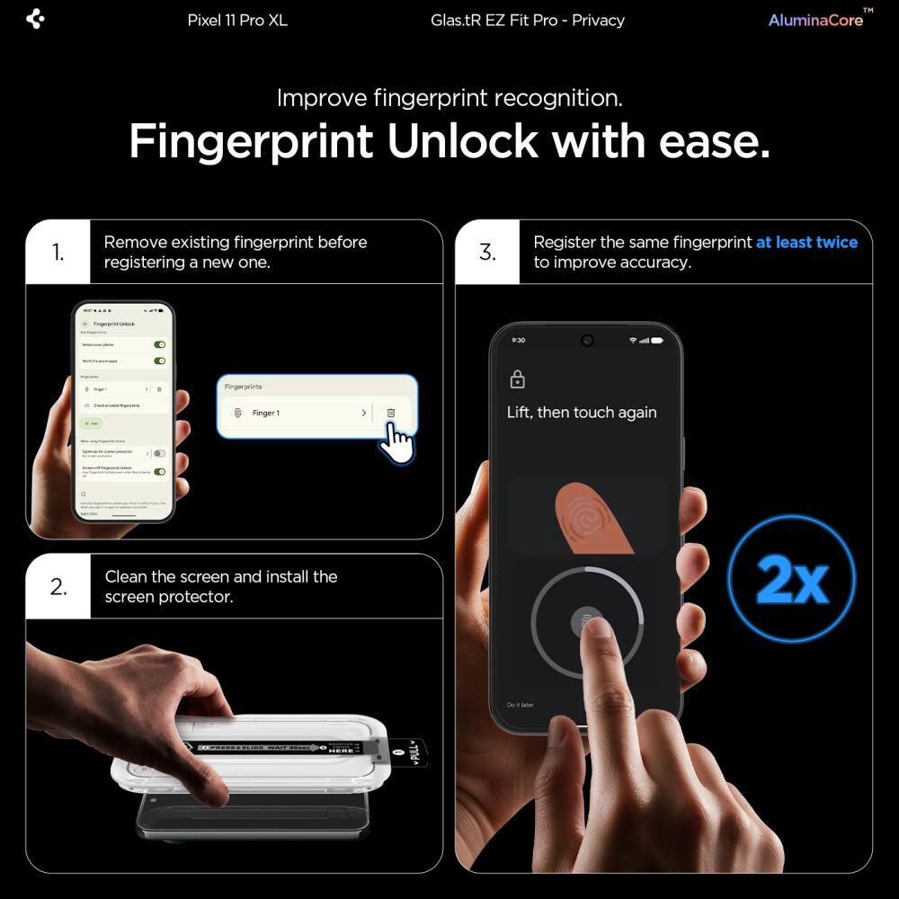 Spigen Glas.tR EZ Fit Pro HD Privacy – 2-pack skärmskydd i härdat glas för Pixel 9/10/11 Pro XL