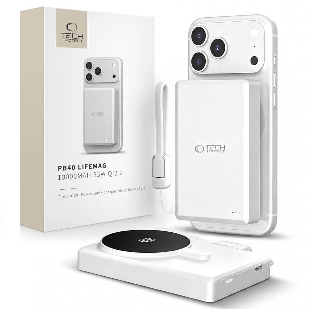 TECH-PROTECT PB40 LIFEMAG MAGSAFE POWERBANK 10 000 mAh 25 W QI 2.2 VIT/SILVER