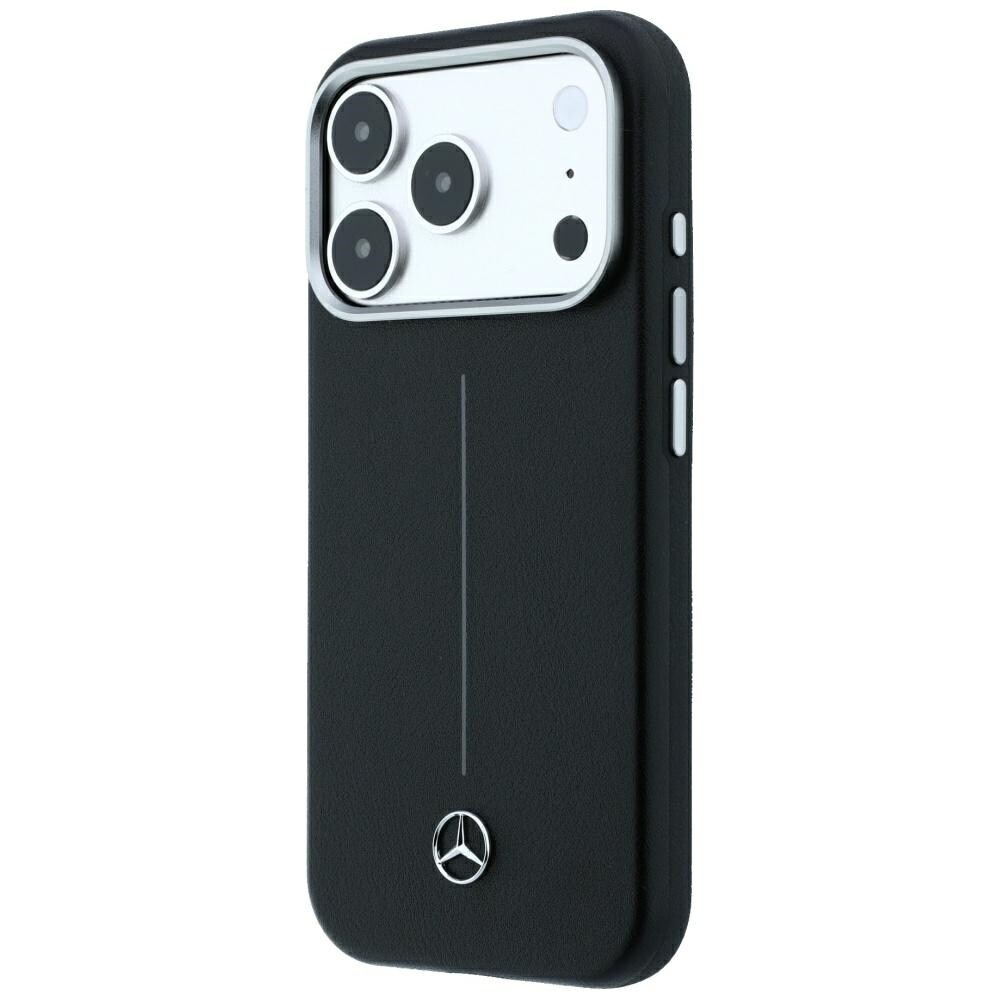 Mercedes Iconic Line läderfodral halvomslag med MagSafe för iPhone 18/17 Pro Max – Svart
