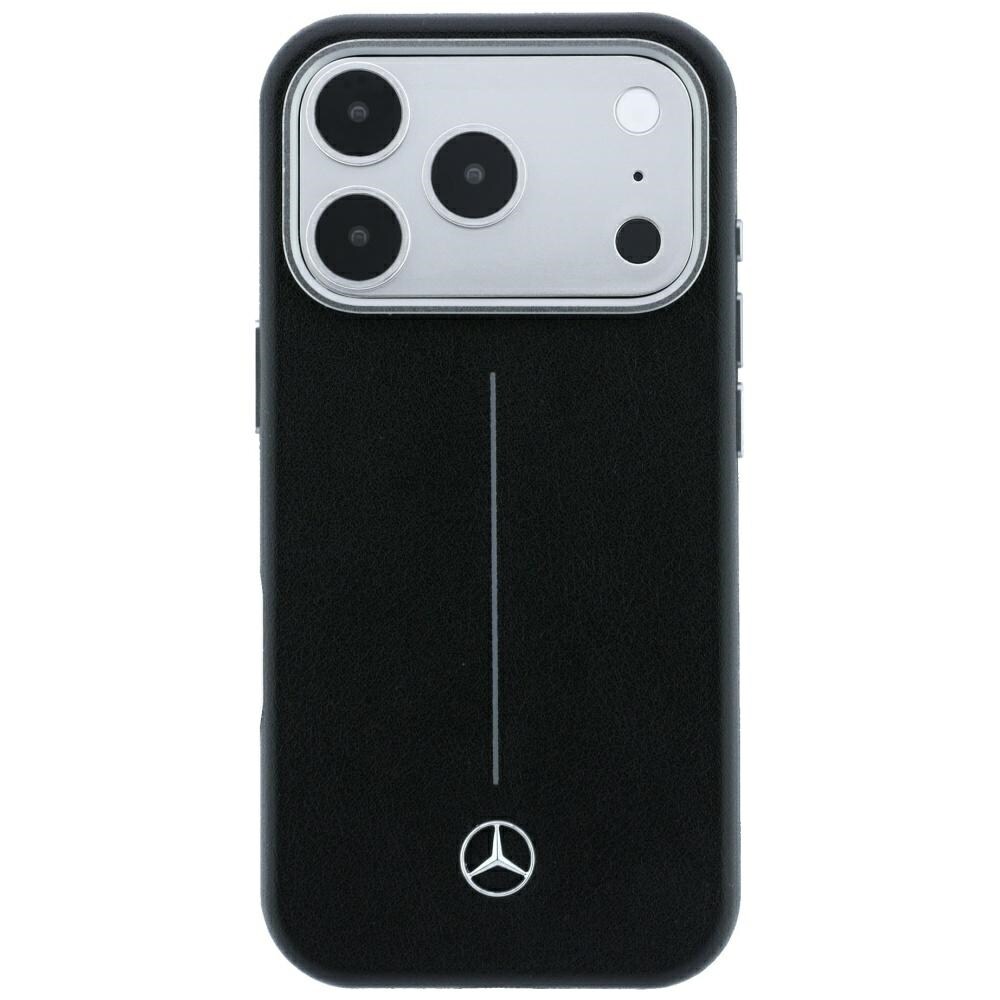 Mercedes Iconic Line läderfodral halvomslag med MagSafe för iPhone 18/17 Pro Max – Svart
