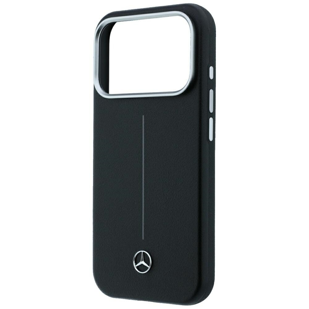 Mercedes Iconic Line läderfodral halvomslag med MagSafe för iPhone 18/17 Pro Max – Svart
