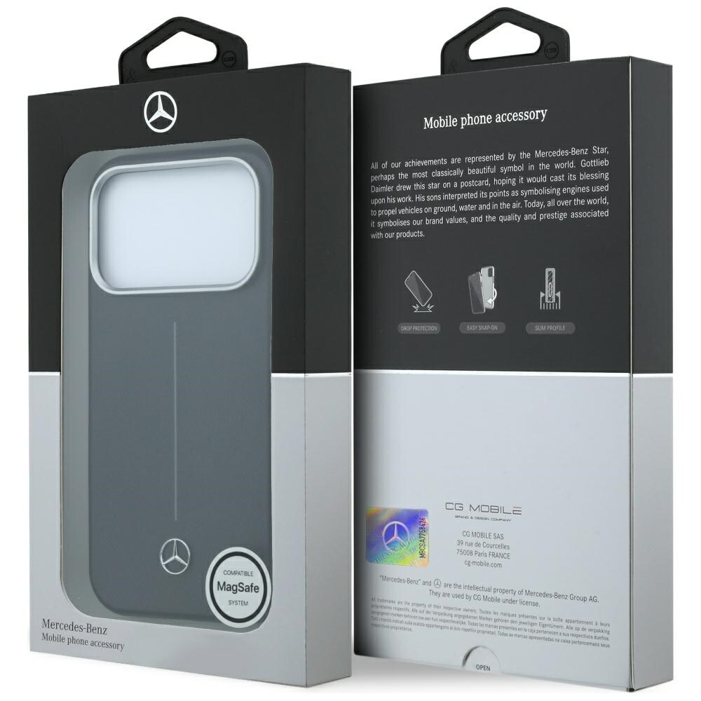 Mercedes Iconic Line läderfodral halvomslag med MagSafe för iPhone 18/17 Pro Max – Svart
